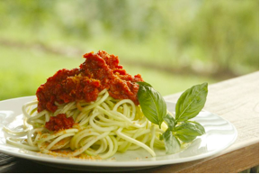 ZUCCHINI PASTA WITH MARINARA SUGO & BRAZIL NUT RAWMESAN 1