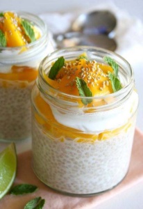 Coconut Milk Chia Pudding with Fresh Mango, Mint and Lime